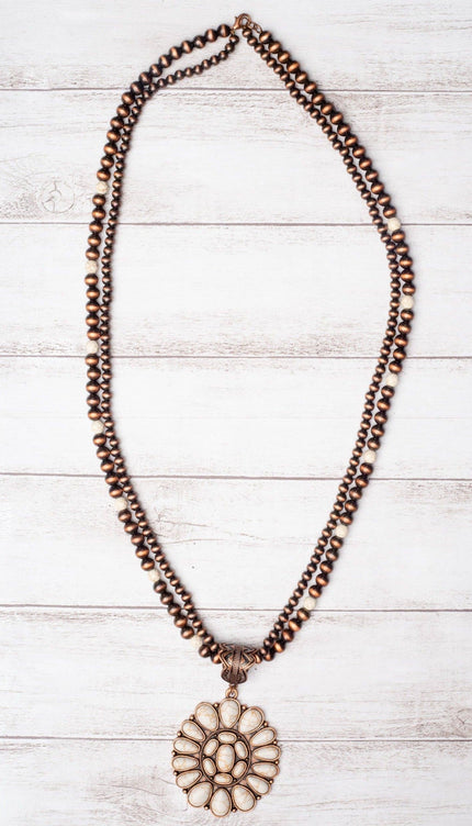 Buttercup Cream Howlite & Copper Navajo Pearls Necklace