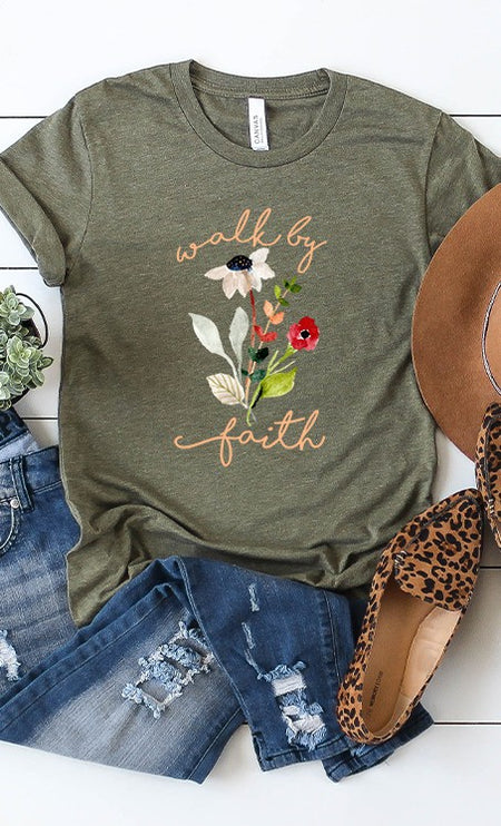 Walk by faith florals graphic tee PLUS-Modish