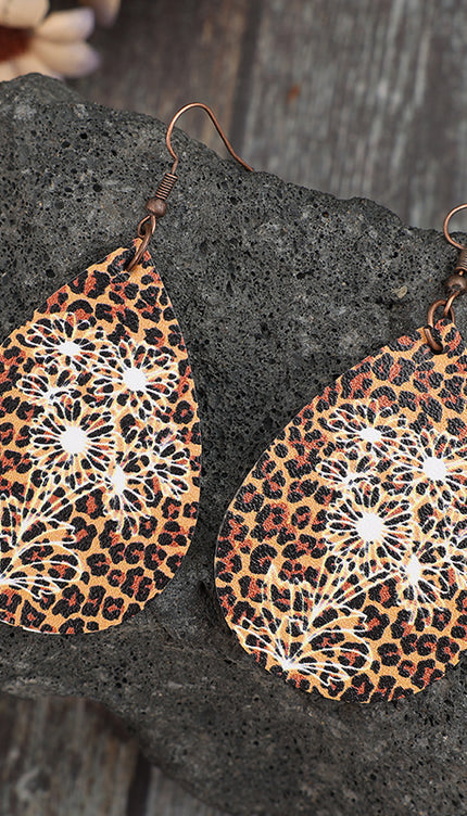 Leopard PU Leather Teardrop Shape Earrings