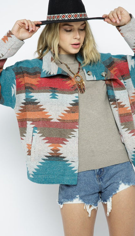 Soft Comfy Lightweight Aztec Pattern Jacket