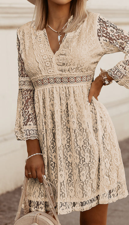 Modish Rustic Chic Lace V-Neck Dress