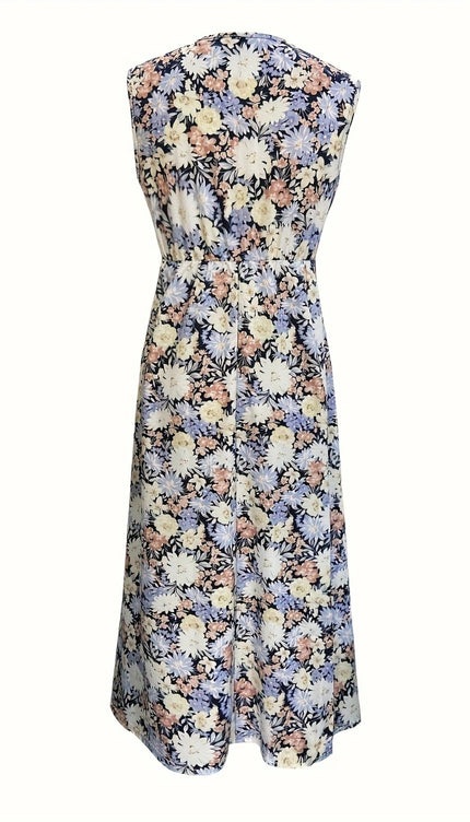 Modish Floral Sleeveless Midi Dress