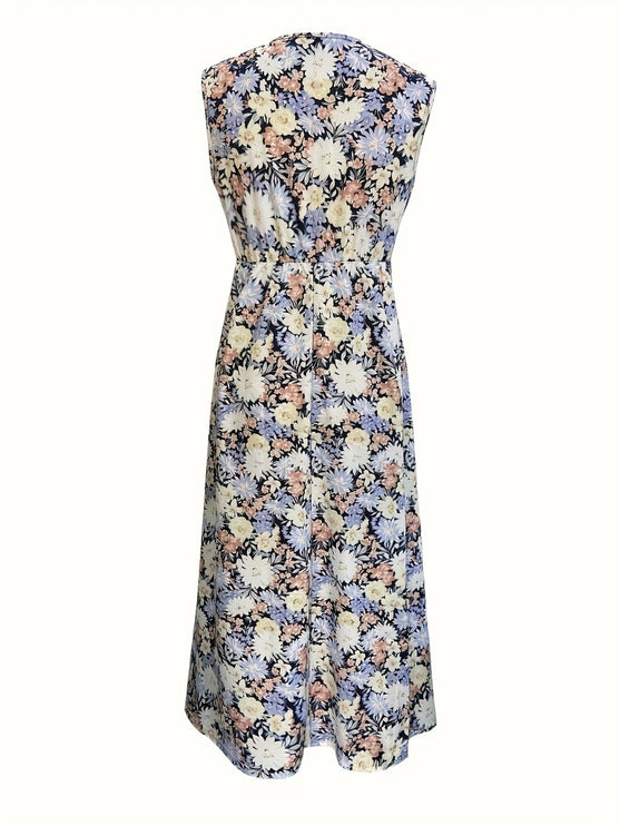 Modish Floral Sleeveless Midi Dress