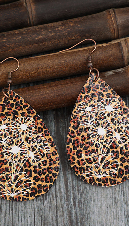 Leopard PU Leather Teardrop Shape Earrings