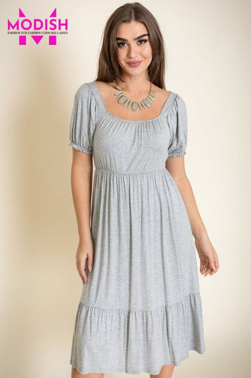 Square Neck Puff Sleeve Boho Dress-Modish