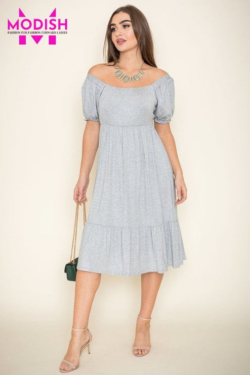 Square Neck Puff Sleeve Boho Dress-Modish