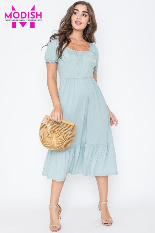 Square Neck Puff Sleeve Boho Dress-Modish