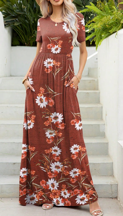 Modish Print Round Neck Maxi Dress-Modish