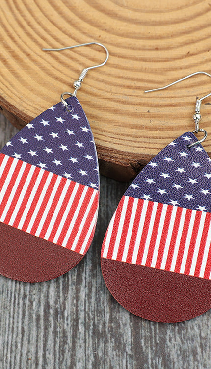 Stars and Stripes PU Leather Teardrop Earrings-Modish