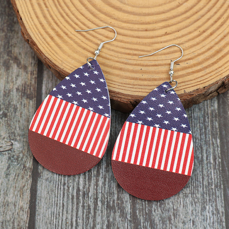 Stars and Stripes PU Leather Teardrop Earrings-Modish