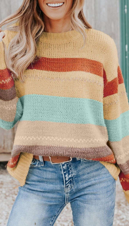 Color Block Round Neck Sweater