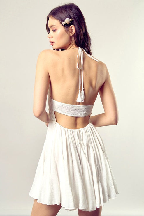 Lace Trim with Back Drawstring Dress