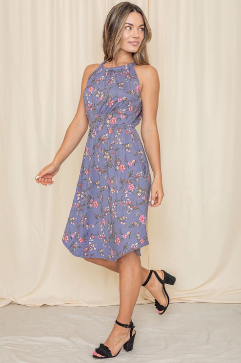 Floral Halter Top Midi Dress-Modish