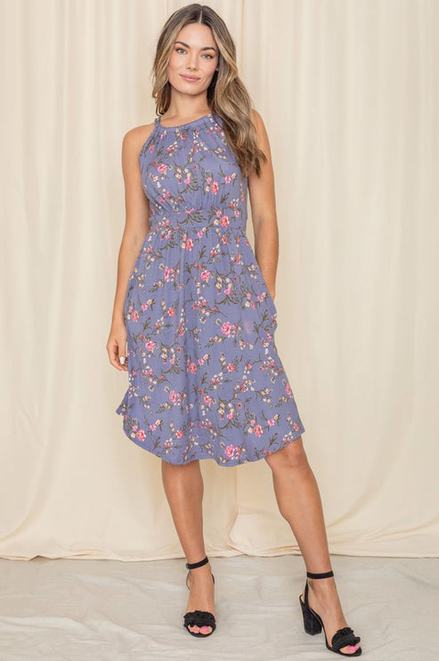 Floral Halter Top Midi Dress-Modish