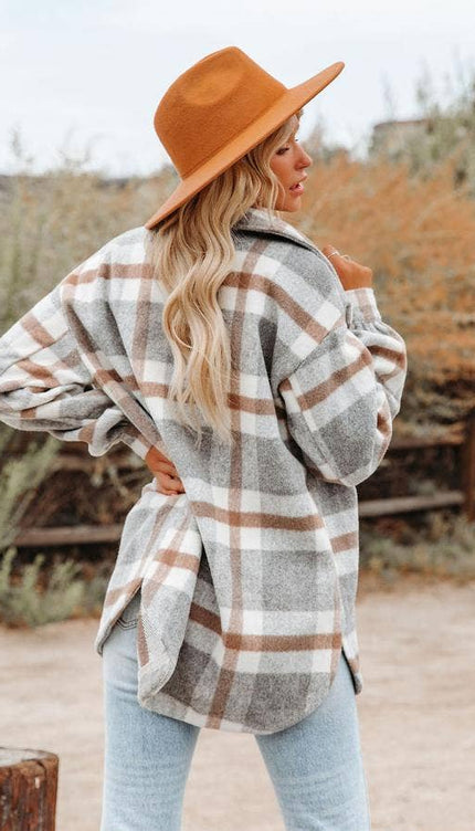 Women's Plaid Button Flannel Shirt Jacket