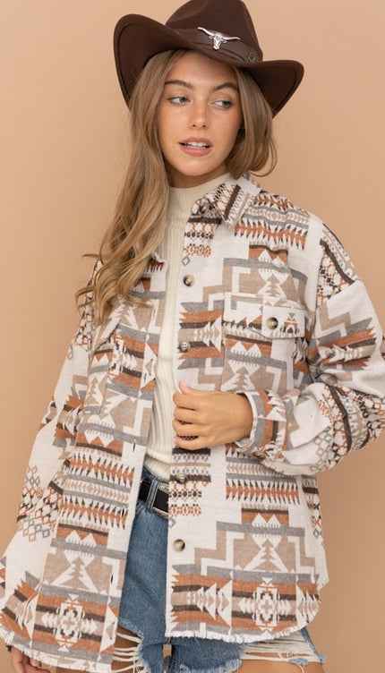 Frayed Aztec Western Shacket