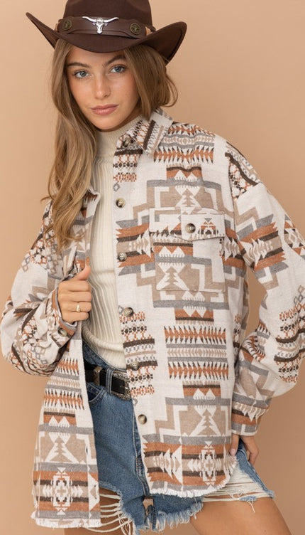 Frayed Aztec Western Shacket