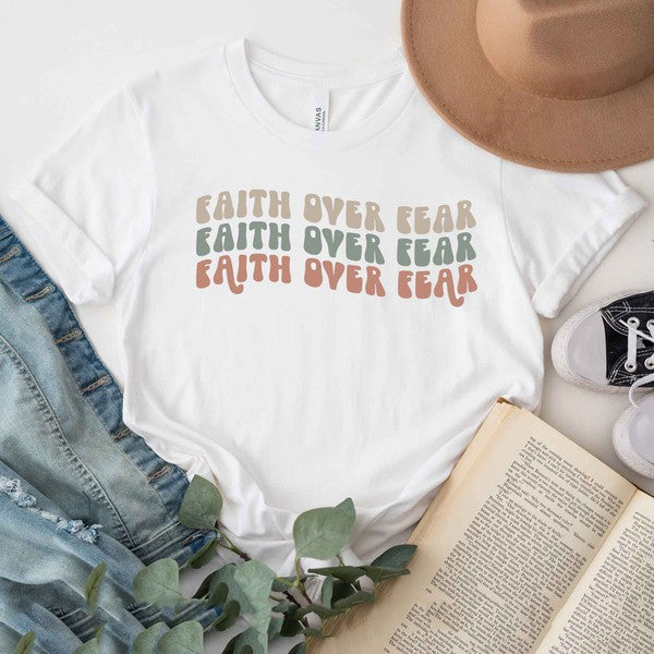 Faith Over Fear Stacked Wavy Short Sleeve-Modish