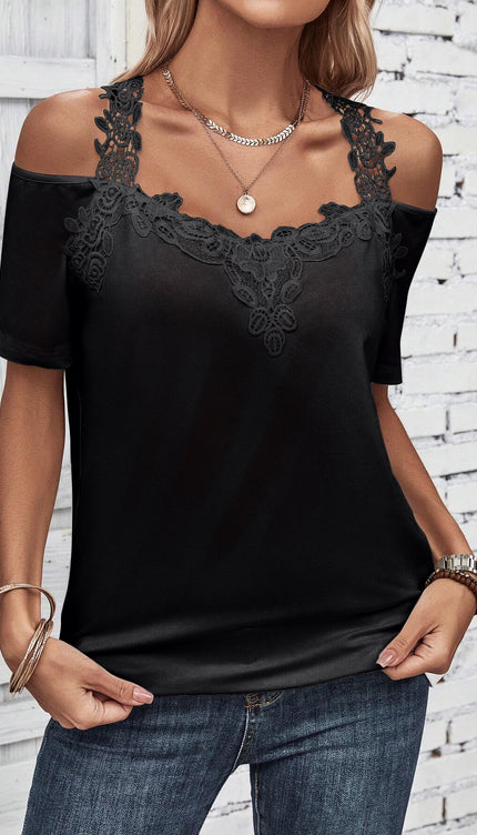 Modish rustic Chic Lace Detail Short Sleeve Top