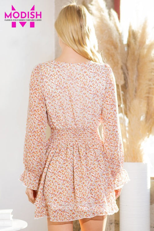 Floral Wrap Teir Dress-Modish