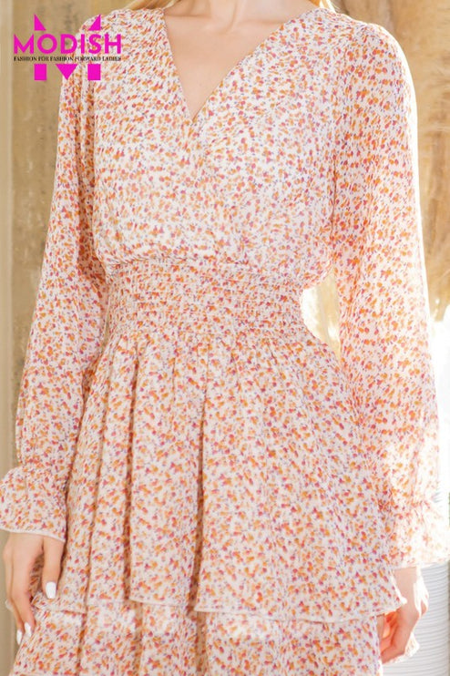 Floral Wrap Teir Dress-Modish