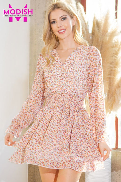 Floral Wrap Teir Dress-Modish