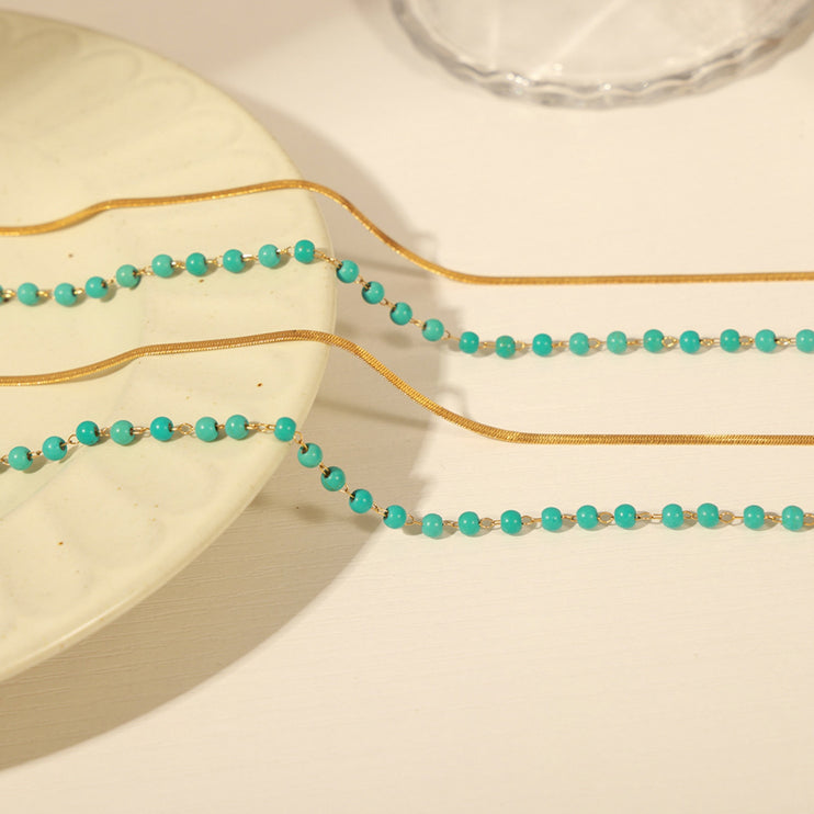 Turquoise Titanium Steel Double-Layered Necklace-Modish