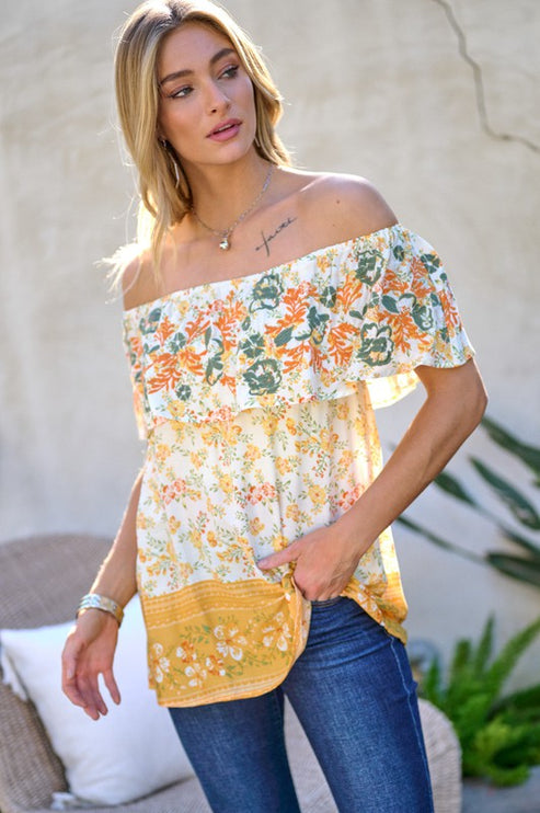 Modish Print Off Shoulder Smocked Top