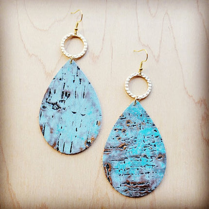 Teardrop Earrings Turquoise Metallic w/ Gold Hoop