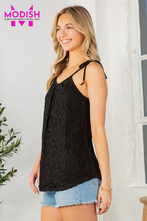 Lace overlay Sleeveless Top-Modish