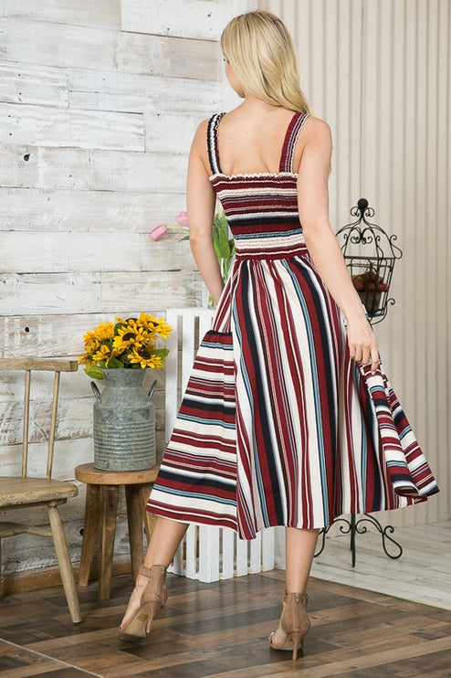 Smocked Stripe Dress with Pocket-New Color Added-Modish