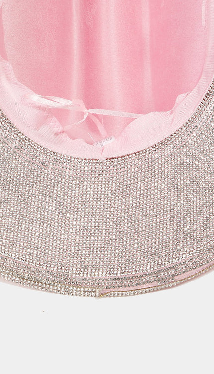 Fame Pave Rhinestone Trim Faux Suede Hat