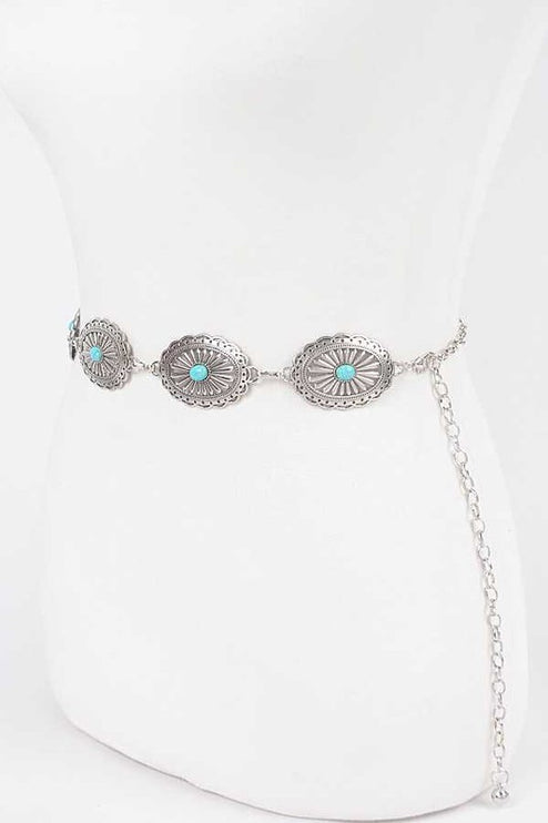 Turquoise Western Chain Belt-Modish