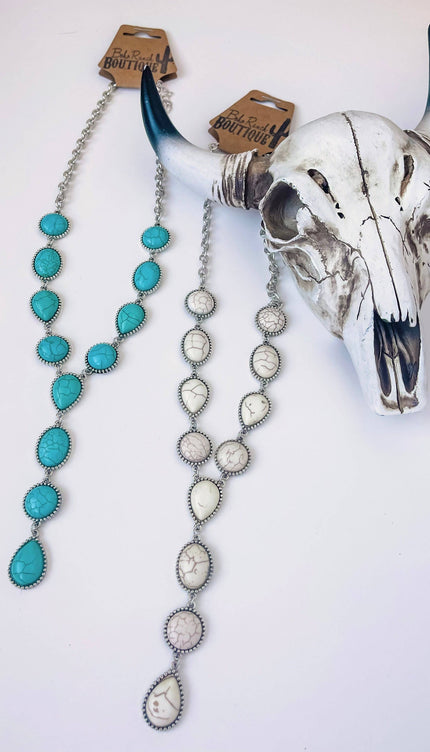 Western Y Necklace - Turquoise White