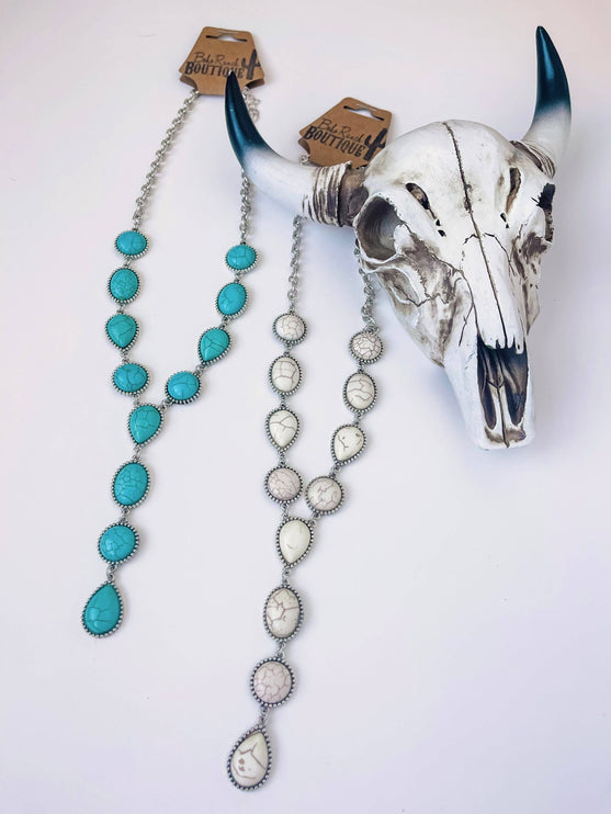 Western Y Necklace - Turquoise White