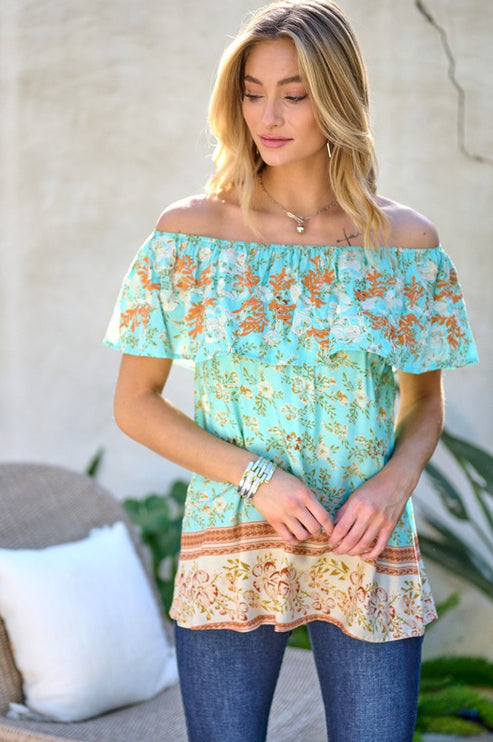 Modish Print Off Shoulder Smocked Top