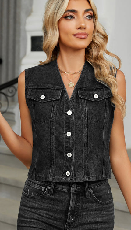 Modish V-Neck Button Down Denim Vest