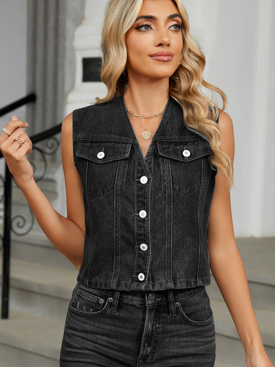 Modish V-Neck Button Down Denim Vest