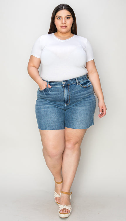 Judy Blue Full Size High Waist Slim Denim Shorts-Modish