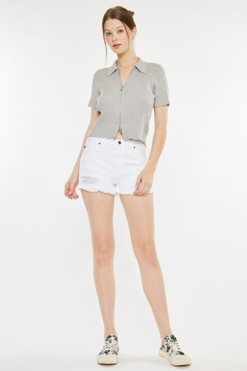 Kancan Raw Hem Distressed Denim Shorts-Modish