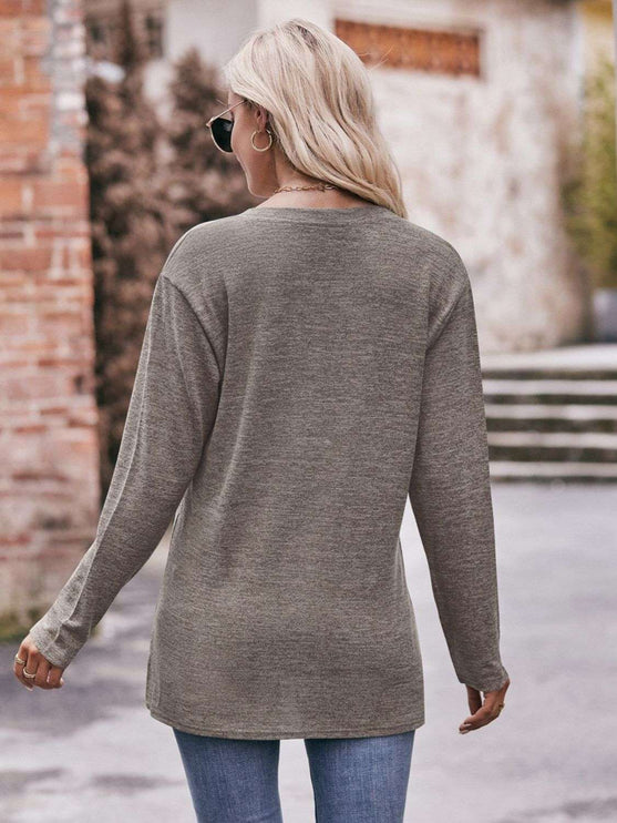 Mandy Notched Neck Long Sleeve Top