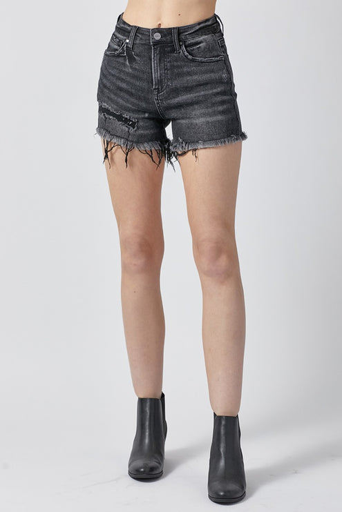 RISEN Raw Hem Denim Shorts with Pockets-Modish