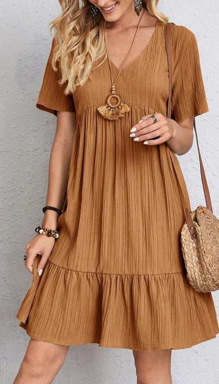 Modish Rustic Chic Full Size V-Neck Dress