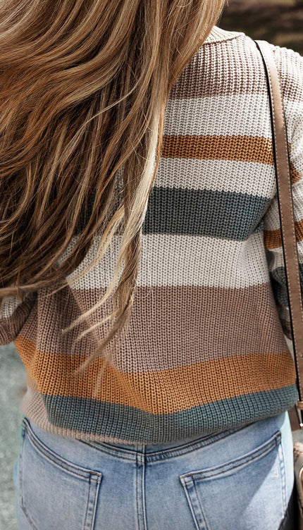 Striped Round Neck Dropped Shoulder Sweater