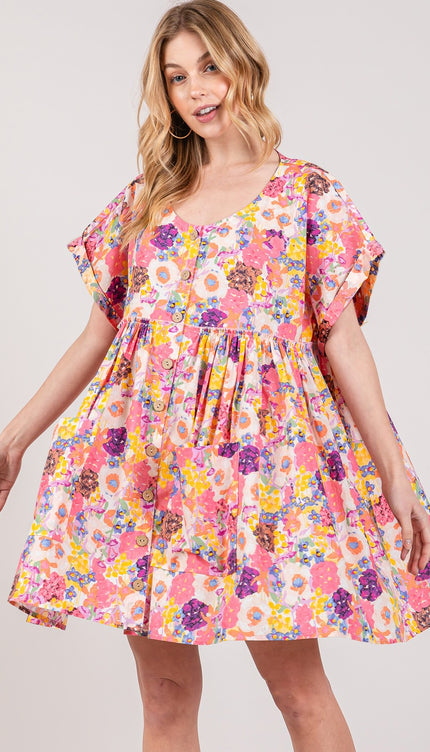 SAGE + FIG Floral Short Sleeve Babydoll Dress with Pockets