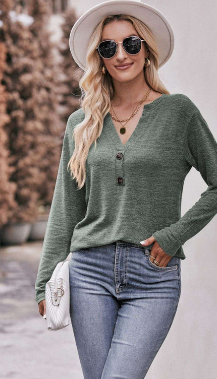 Mandy Notched Neck Long Sleeve Top