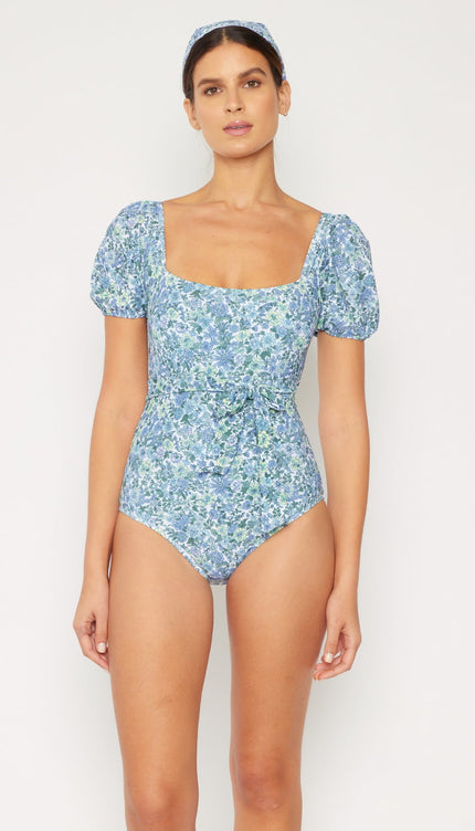 Marina West Swim Salty Air Puff Sleeve One-Piece in Blue-Modish