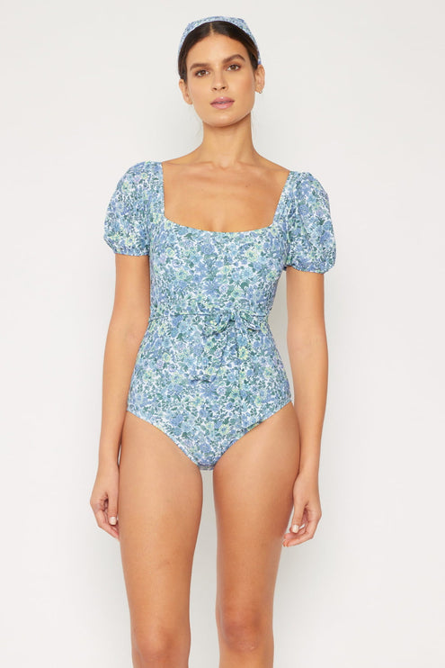 Marina West Swim Salty Air Puff Sleeve One-Piece in Blue-Modish