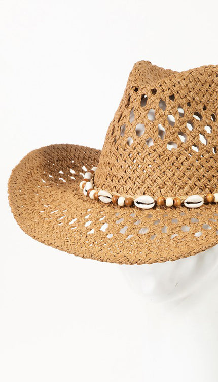 Fame Cowrie Shell Beaded String Straw Hat