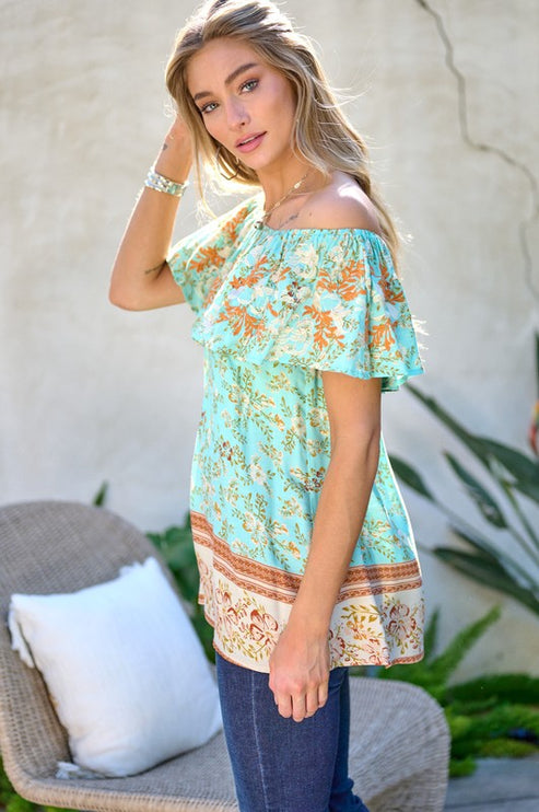 Modish Print Off Shoulder Smocked Top